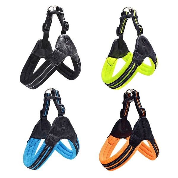 HKM-9387453 Reflective Dog Leash with Adjustable Harness - Durable Mesh and Nylon, Sizes XS to L, Multiple Colors Available