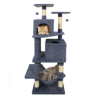 HKM-9387837 Multi-Level Cat Tree with 2 Condos and Hammock for Multi-Cat Households, Gray Finish with Sisal Scratching Posts