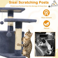 HKM-9387837 Multi-Level Cat Tree with 2 Condos and Hammock for Multi-Cat Households, Gray Finish with Sisal Scratching Posts