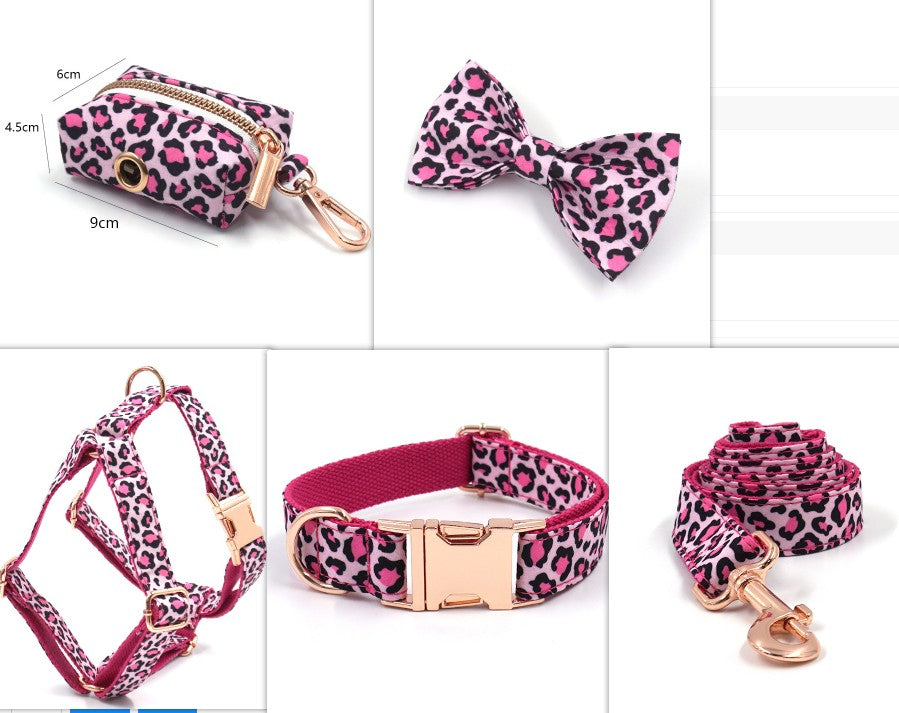 HKM-9387965 Striped Print Pet Chest Harness and Leash Set with Trash Bag and Ribbon