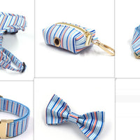 HKM-9387965 Striped Print Pet Chest Harness and Leash Set with Trash Bag and Ribbon
