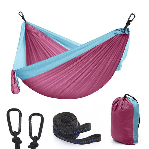 HKM-938899 Outdoor Double Nylon Hammock - 270x140 cm, Colorful Parachute Cloth Swing for Camping and Relaxation
