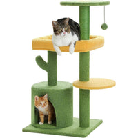 HKM-939027 Cactus Shaped Cat Tower with Scratching Post and Plush Bed for Indoor Cats