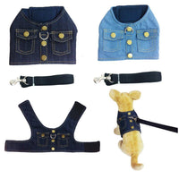 HKM-9393597 Denim Chest Harness with Leash for Dogs - S, M, L Sizes Available