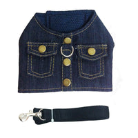 HKM-9393597 Denim Chest Harness with Leash for Dogs - S, M, L Sizes Available