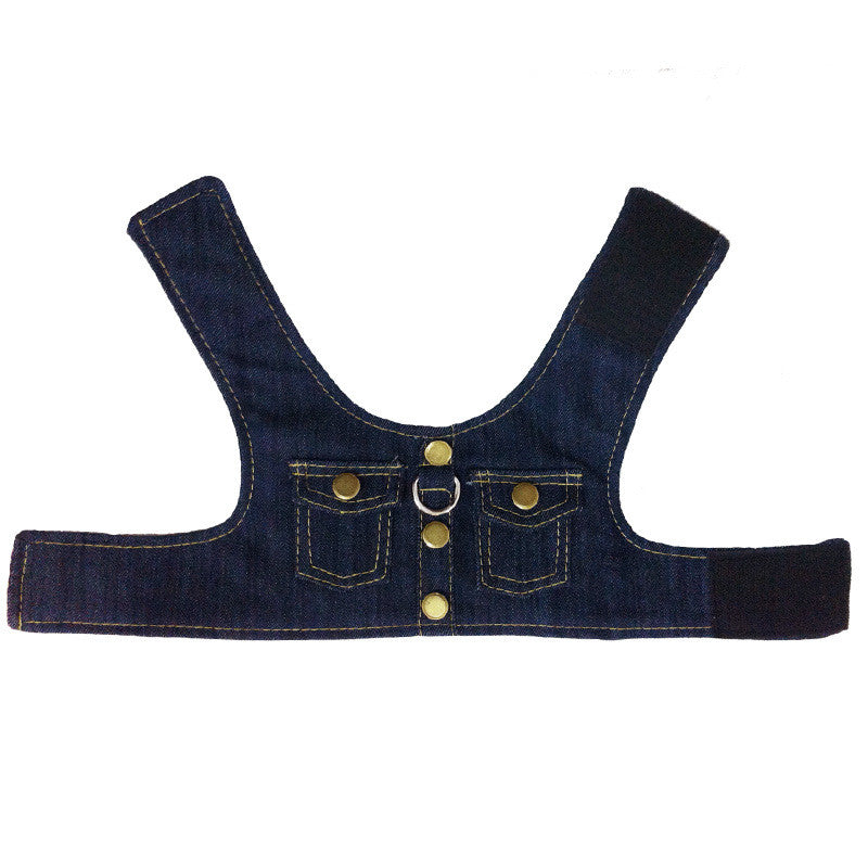 HKM-9393597 Denim Chest Harness with Leash for Dogs - S, M, L Sizes Available