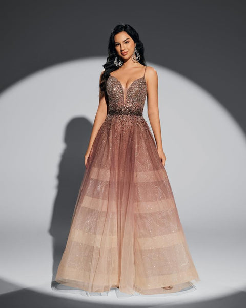HKM-939411 Elegant Brown Evening Dress for Women - Style EZ25067