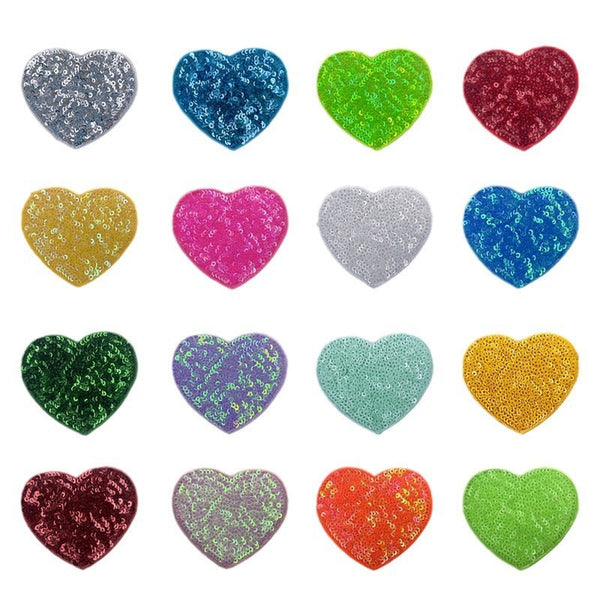 HKM-939539 Sequin Heart Embroidery Patch with Hot Melt Adhesive for DIY Decorations