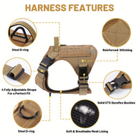 HKM-9395901 Adjustable Reflective Tactical Dog Harness Vest for Hiking and Training - Durable & Breathable, Multiple Sizes Available