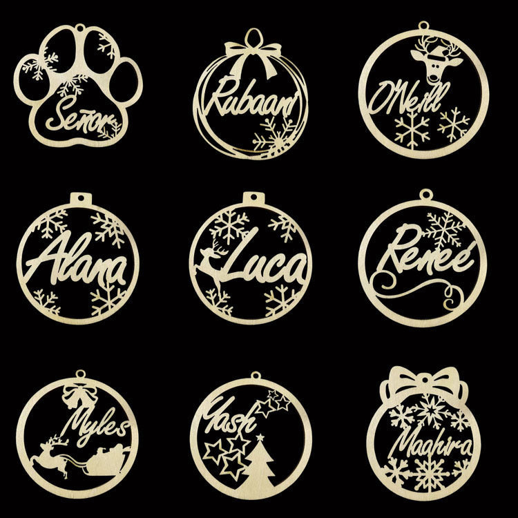 HKM-939667 Hollow Wooden Christmas Tree Pendant - DIY Carving Decorative Ornament in Various Styles