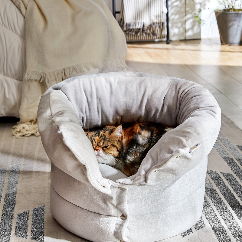 HKM-939667 Multifunctional Cylindrical Cat Bed with Soft Plush Interior and Removable Cover
