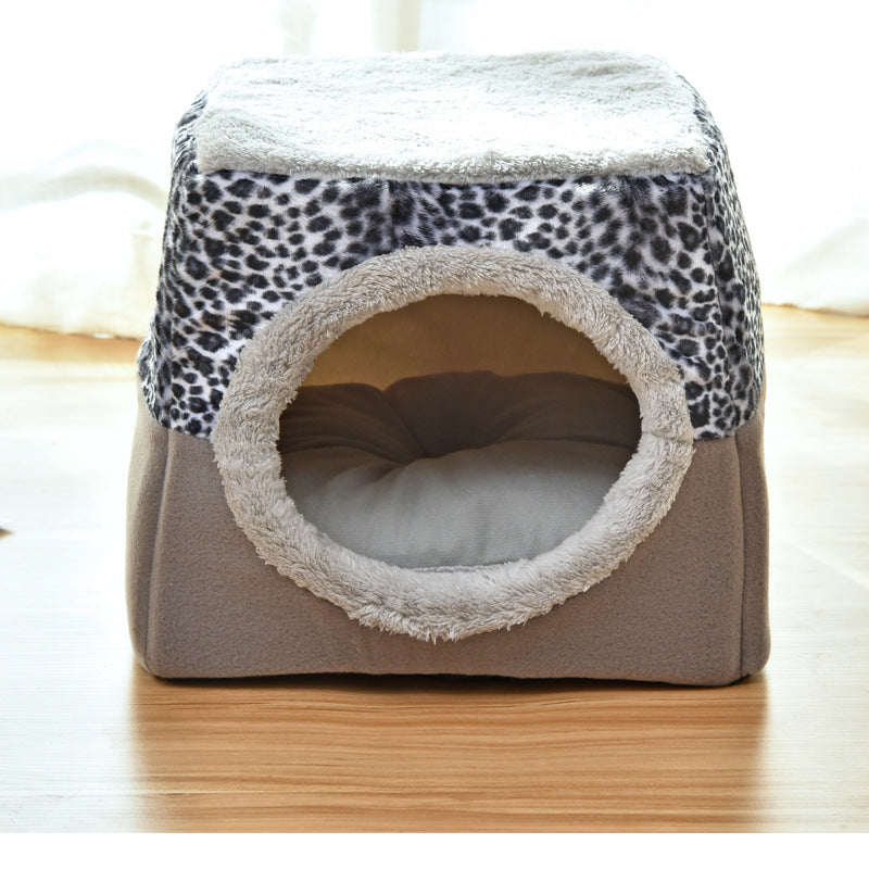 HKM-9397949 Four Seasons Space Capsule Cat House - Stylish Cloth Design with Sleeping Mat, Blanket, and Toy, Multiple Patterns Available