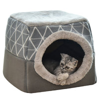 HKM-9397949 Four Seasons Space Capsule Cat House - Stylish Cloth Design with Sleeping Mat, Blanket, and Toy, Multiple Patterns Available