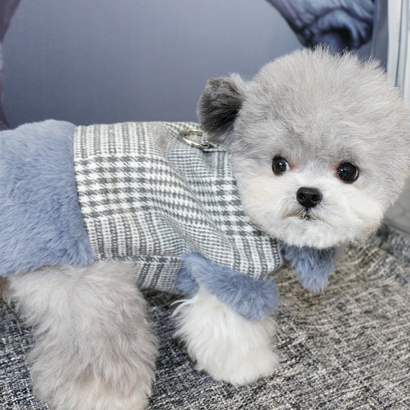 HKM-9398333 Thickened Cotton Dog Coat for Warmth - Stylish Pet Apparel in Pink, Blue, Beige