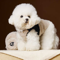 HKM-9398461 Plush Sleeveless Velvet Vest for Pets - Coffee & Beige Colors, Sizes XS to XXL