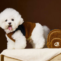 HKM-9398461 Plush Sleeveless Velvet Vest for Pets - Coffee & Beige Colors, Sizes XS to XXL