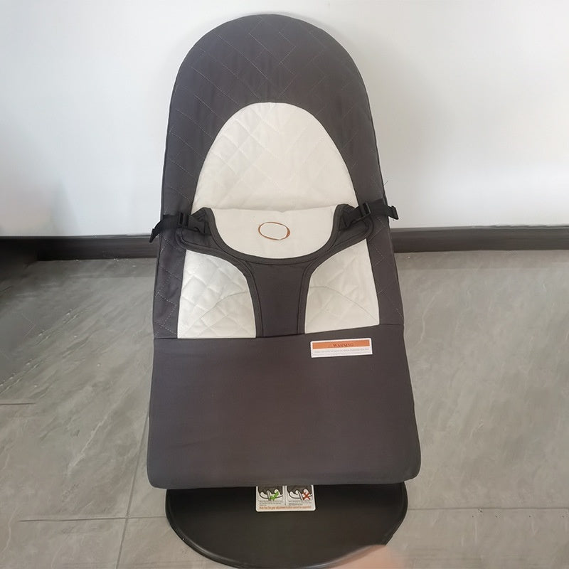 HKM-939859 Light Gray and Dark Gray Baby Rocking Chair with Reinforced Metal Frame and Cotton Padding, 0-3 Years