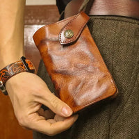 HKM-939923 Vintage Genuine Leather Long Wallet – Hand-Wrinkled Vegetable Tanned Leather, Retro Design, Hasp Closure, Multiple Colours