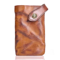 HKM-939923 Vintage Genuine Leather Long Wallet – Hand-Wrinkled Vegetable Tanned Leather, Retro Design, Hasp Closure, Multiple Colours