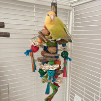 HKM-940115 Natural Material Parrot Decompression Toy with Colorful String Combination for Small to Medium Birds