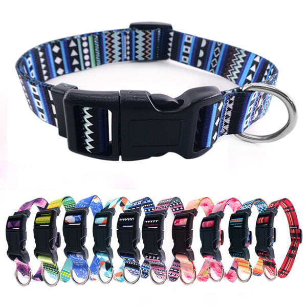 HKM-9401661 Bohemian Style Digital Printing Dog Collar - Colorful Polyester Design in Various Sizes