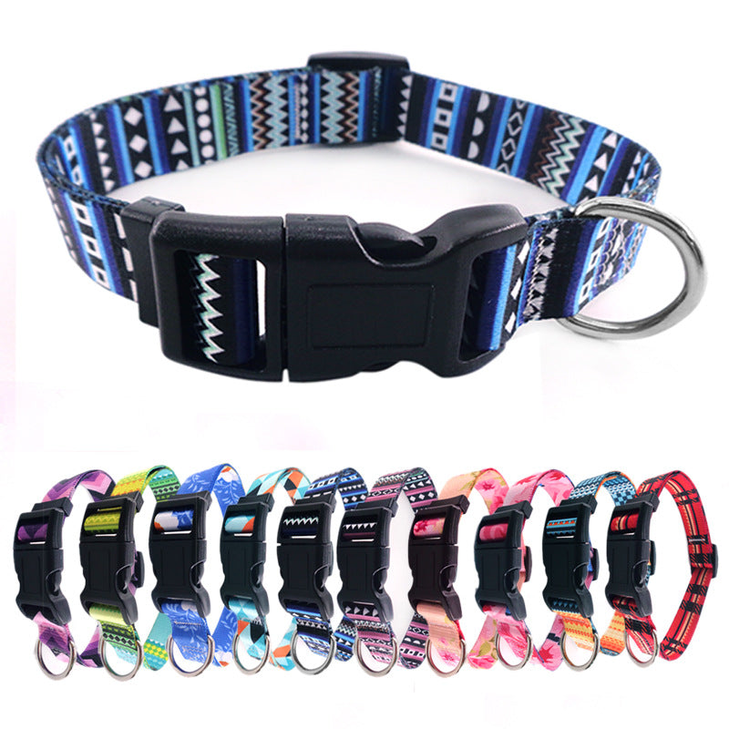 HKM-9401661 Bohemian Style Digital Printing Dog Collar - Colorful Polyester Design in Various Sizes