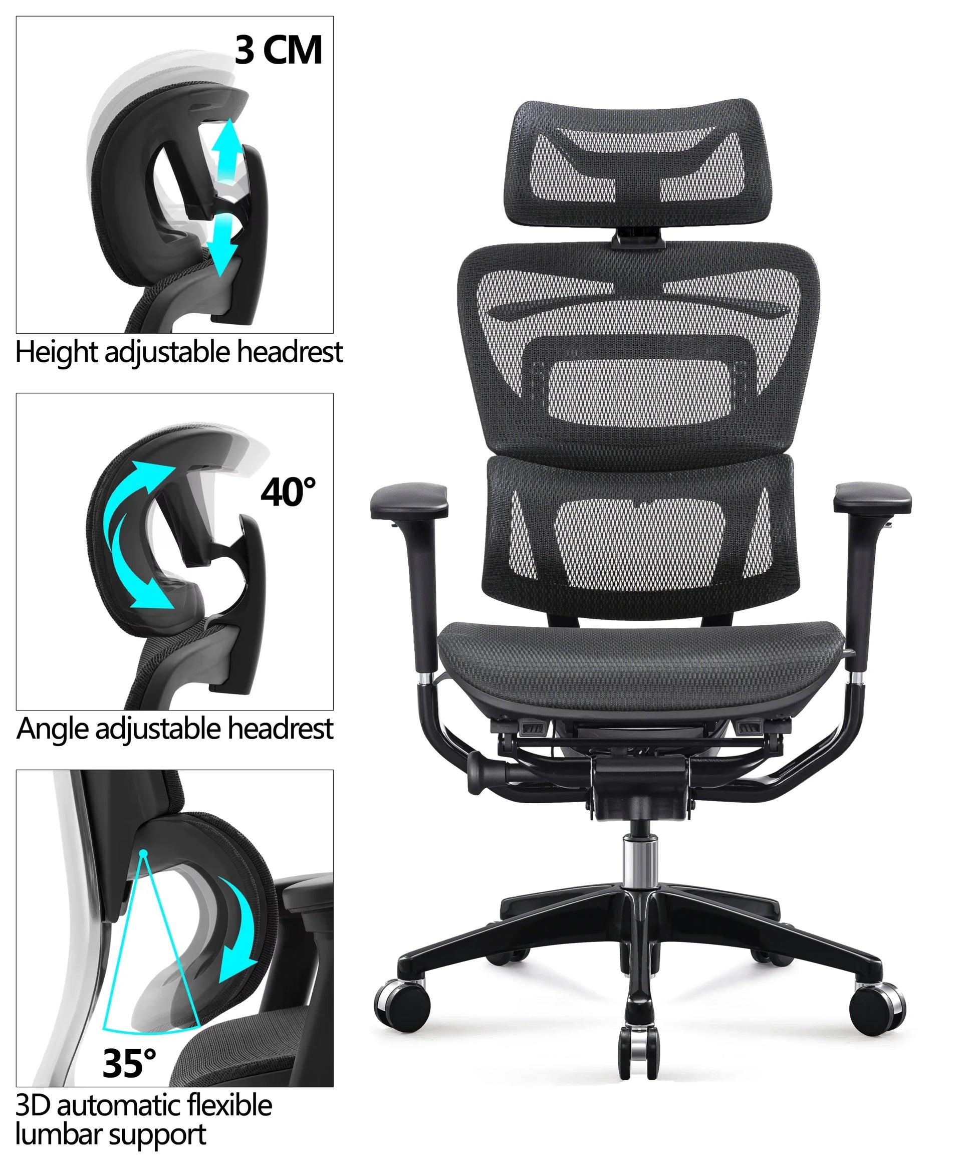 HKM-940307 Ergonomic Reclining Computer Gaming Chair with Adjustable 3D Armrests and 360-Degree Swivel
