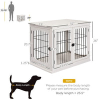 HKM-9403325 Small Indoor Dog Kennel End Table with Dual Access and Lockable Door in White