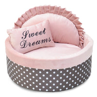 HKM-9403709 Polka Dot Sponge Round Pet Nest with Pillow - Available in Pink, Gray, Rose Red, and Lake Blue
