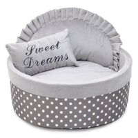 HKM-9403709 Polka Dot Sponge Round Pet Nest with Pillow - Available in Pink, Gray, Rose Red, and Lake Blue