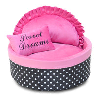 HKM-9403709 Polka Dot Sponge Round Pet Nest with Pillow - Available in Pink, Gray, Rose Red, and Lake Blue