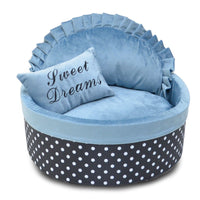 HKM-9403709 Polka Dot Sponge Round Pet Nest with Pillow - Available in Pink, Gray, Rose Red, and Lake Blue