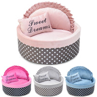 HKM-9403709 Polka Dot Sponge Round Pet Nest with Pillow - Available in Pink, Gray, Rose Red, and Lake Blue