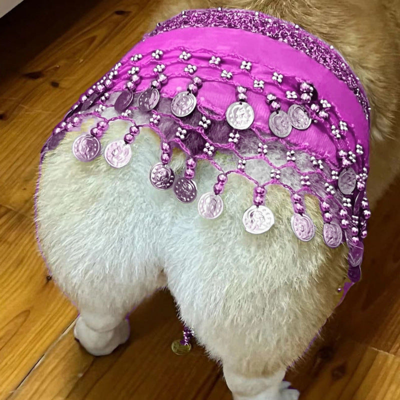 HKM-9404477 Enthusiastic Dog Fart Hip Scarf with Sequined Waist Chain in Multiple Colors