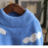 HKM-9405245 Cozy Blue Sky and White Clouds Crew Neck Sweater for Pets