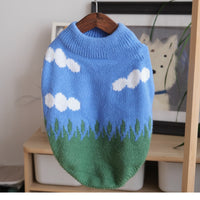 HKM-9405245 Cozy Blue Sky and White Clouds Crew Neck Sweater for Pets