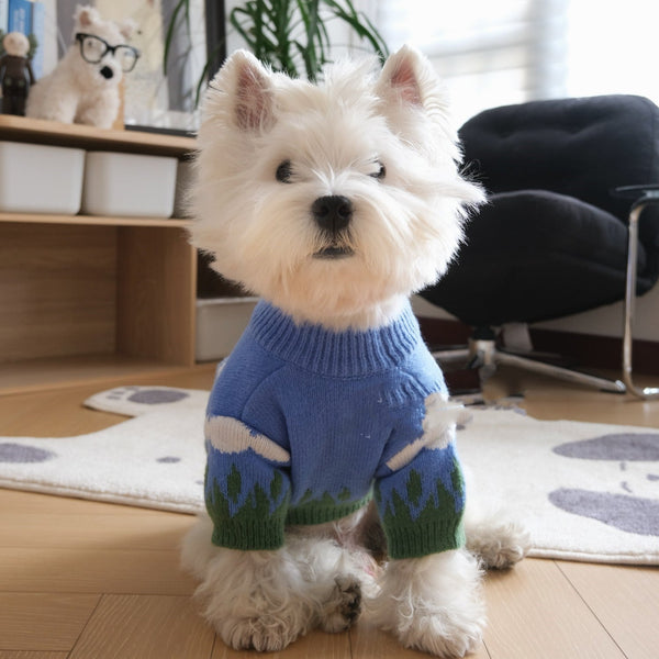 HKM-9405245 Cozy Blue Sky and White Clouds Crew Neck Sweater for Pets