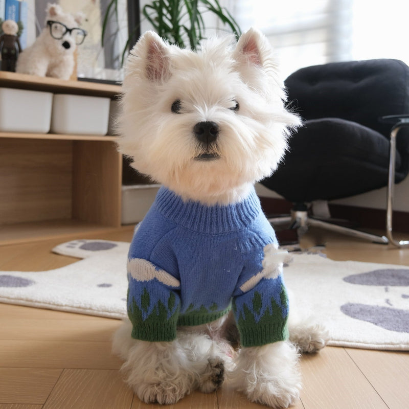 HKM-9405245 Cozy Blue Sky and White Clouds Crew Neck Sweater for Pets