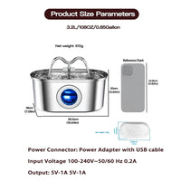 HKM-9405501 Stainless Steel 3.2L Automatic Pet Water Fountain with Dual Outlets and 4 Filters