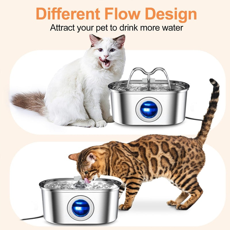 HKM-9405501 Stainless Steel 3.2L Automatic Pet Water Fountain with Dual Outlets and 4 Filters