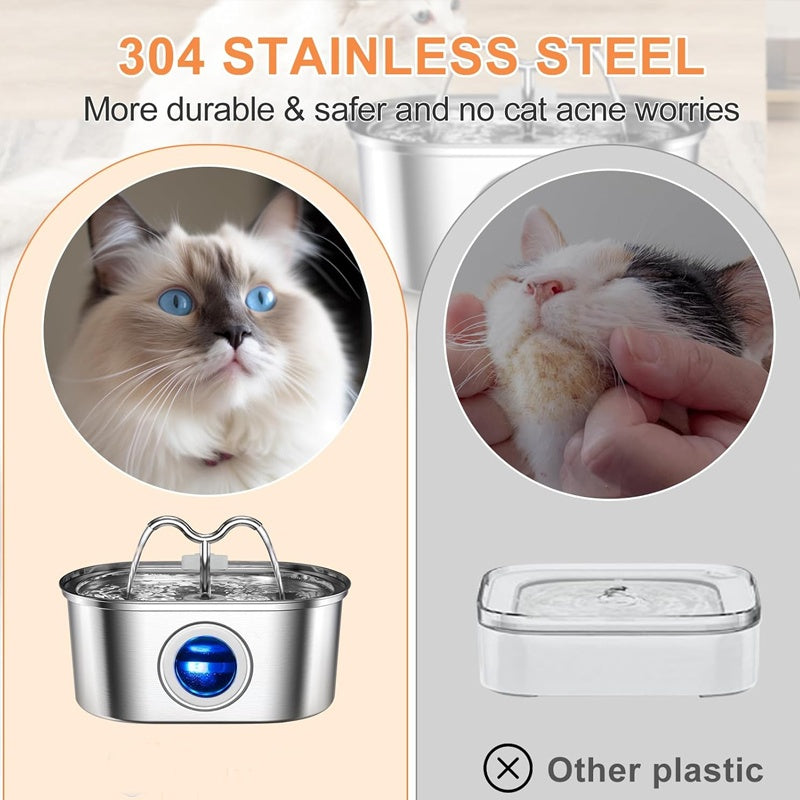 HKM-9405501 Stainless Steel 3.2L Automatic Pet Water Fountain with Dual Outlets and 4 Filters