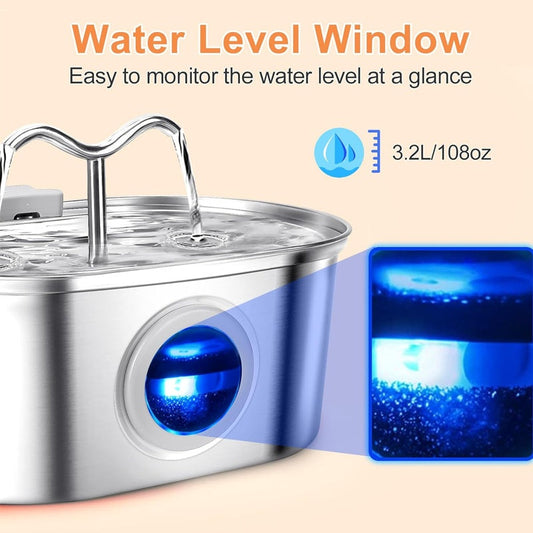 HKM-9405501 Stainless Steel 3.2L Automatic Pet Water Fountain with Dual Outlets and 4 Filters