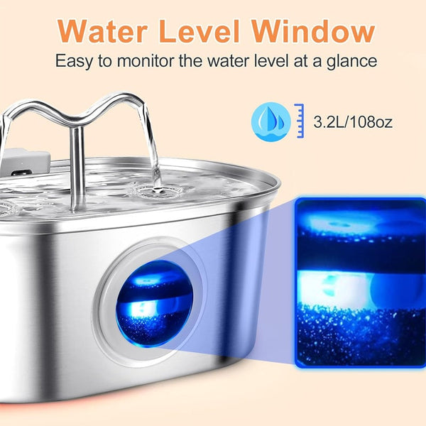 HKM-9405501 Stainless Steel 3.2L Automatic Pet Water Fountain with Dual Outlets and 4 Filters