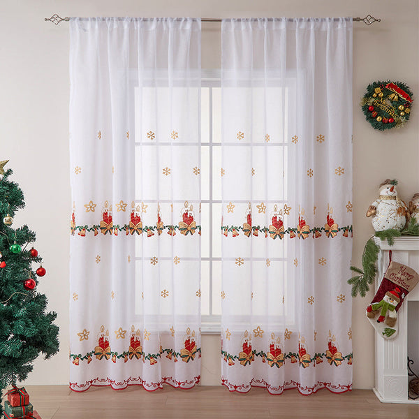 HKM-940563 Christmas Snowflake Semi-Sunshade Curtains – Embroidered Polyester, Various Sizes