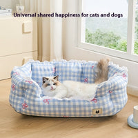 HKM-9406269 Semi-Enclosed Pet Bed for Small Dogs in Blue Plaid and Brown ¨C All Seasons Available, Multiple Sizes