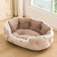 HKM-9406269 Semi-Enclosed Pet Bed for Small Dogs in Blue Plaid and Brown ¨C All Seasons Available, Multiple Sizes