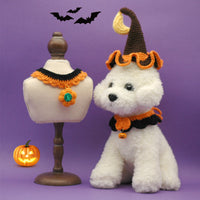 HKM-9407421 Hand Crocheted Adjustable Pet Collar for Halloween - Silent & Bell Pumpkin Designs