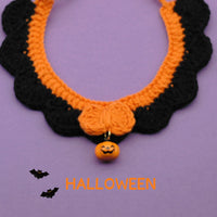 HKM-9407421 Hand Crocheted Adjustable Pet Collar for Halloween - Silent & Bell Pumpkin Designs