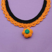 HKM-9407421 Hand Crocheted Adjustable Pet Collar for Halloween - Silent & Bell Pumpkin Designs