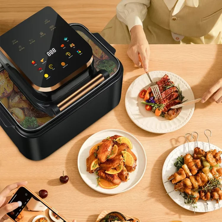 HKM-940755 12L Visual Air Fryer with Flip-Free Design, Multi-Function Deep Frying Pan, Electric Oven, Stainless Steel, 1700W